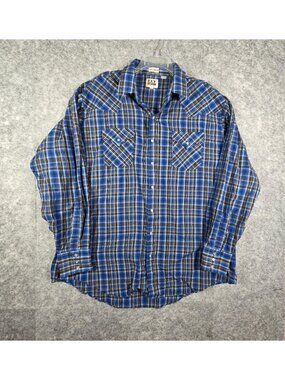 Ely Cattleman Men's Button-Down Shirt Blue Plaid Size XXL